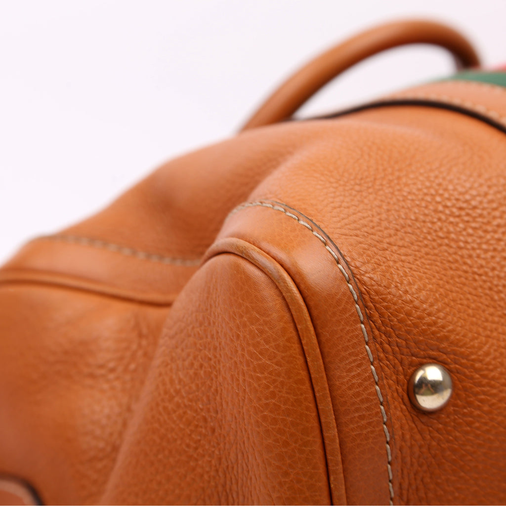 247205 Boston Bag Web Leather Brown