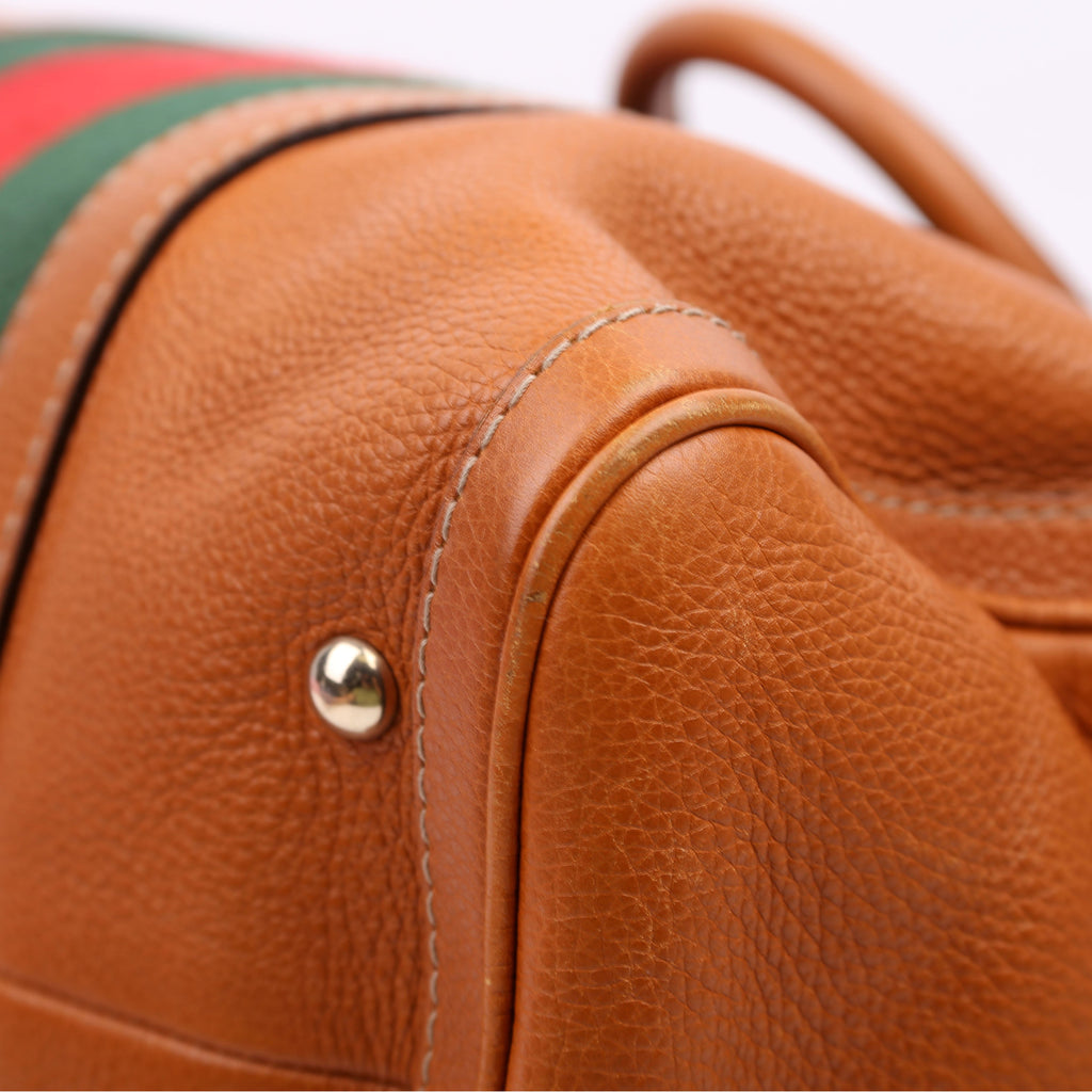 247205 Boston Bag Web Leather Brown