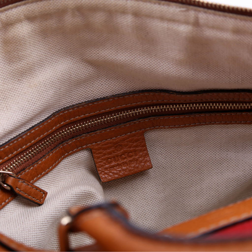 247205 Boston Bag Web Leather Brown