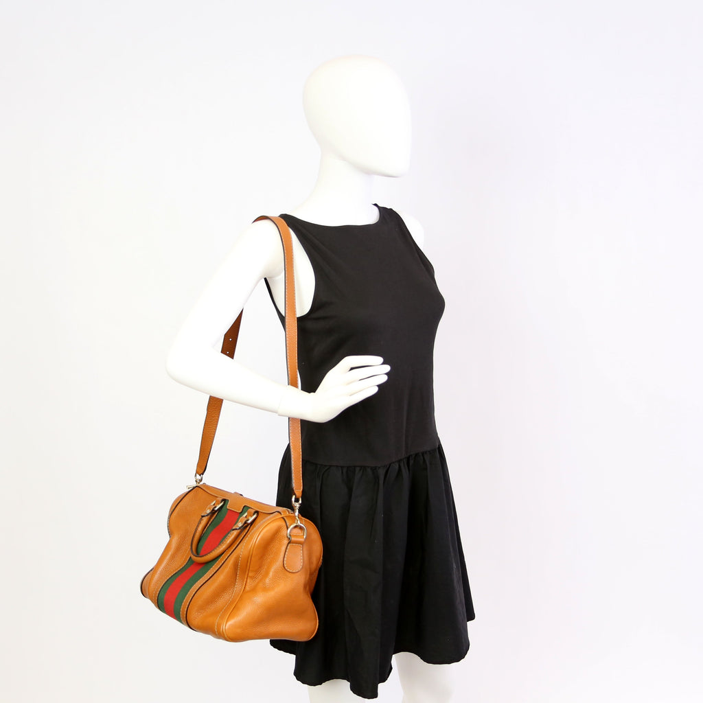247205 Boston Bag Web Leather Brown