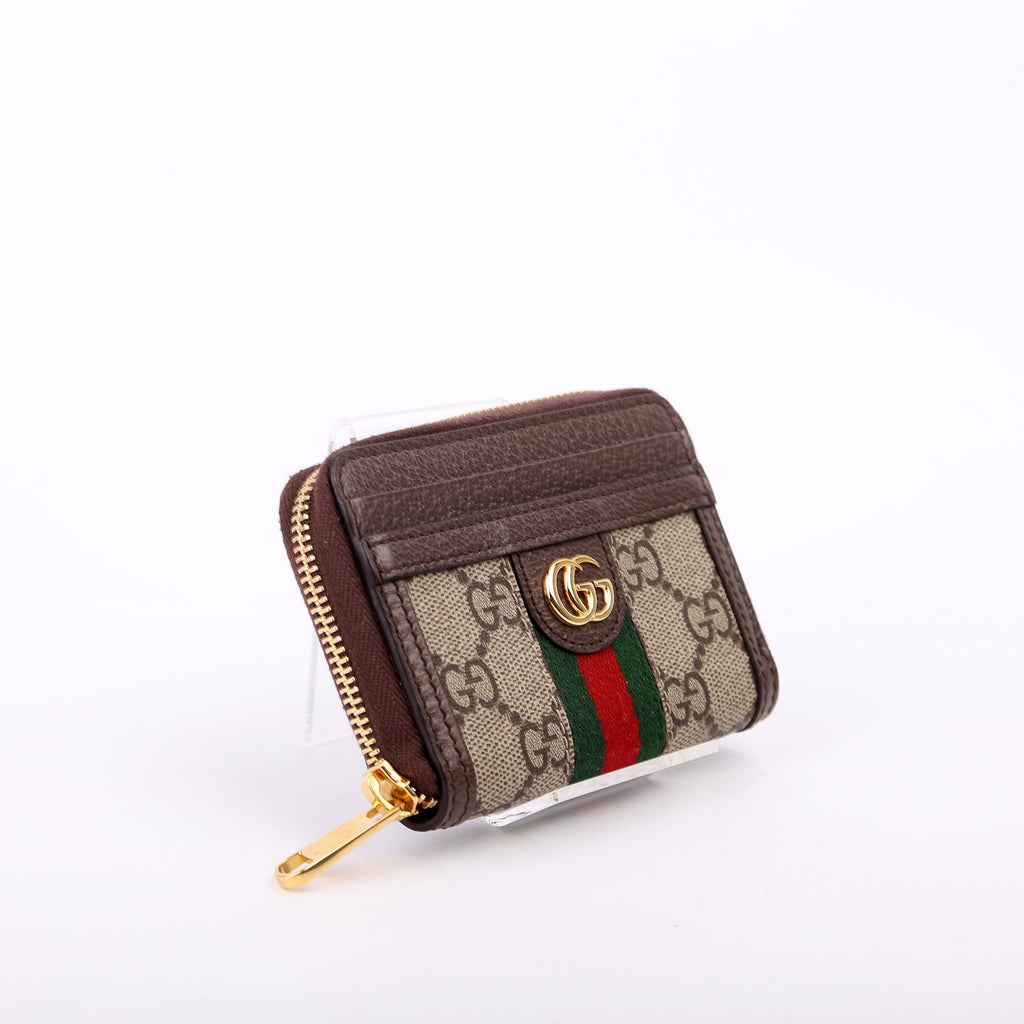 658552 GG Ophidia Zip Card Case Wallet Brown