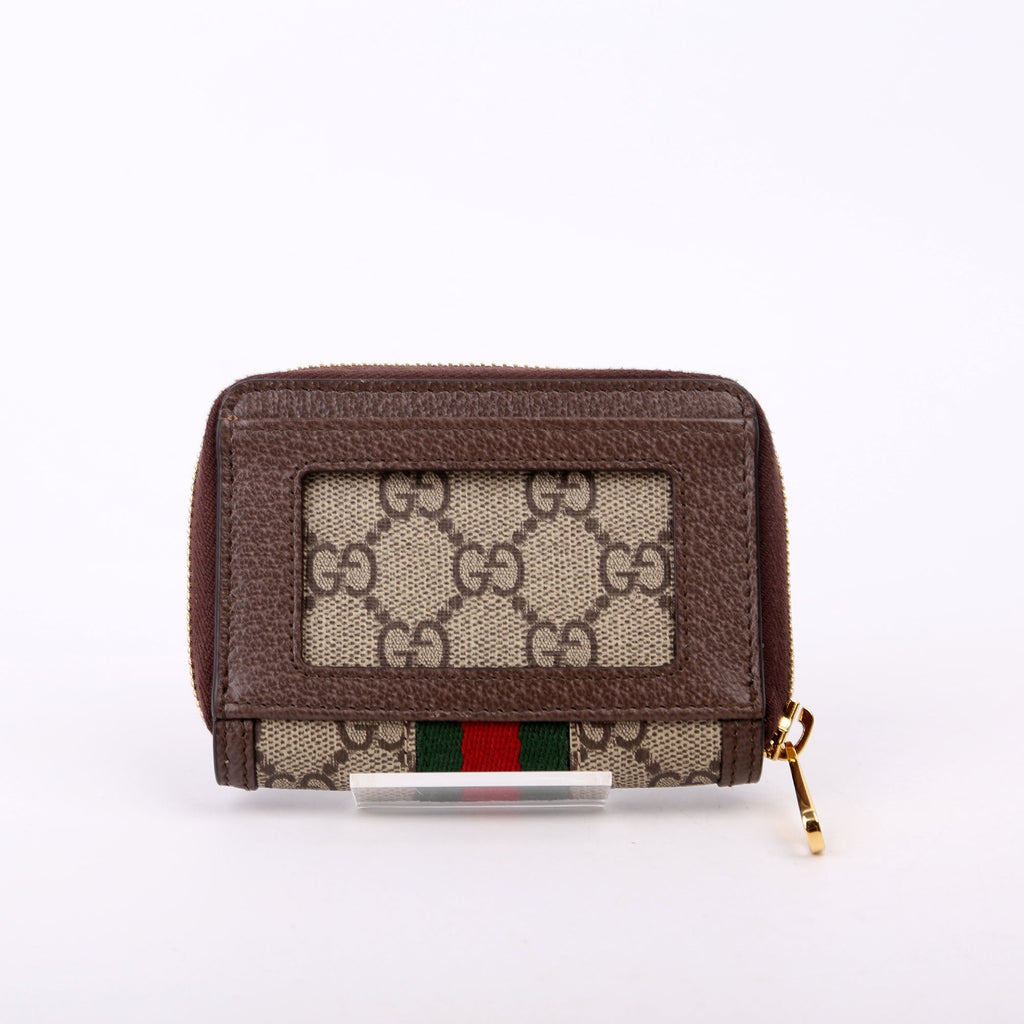 658552 GG Ophidia Zip Card Case Wallet Brown