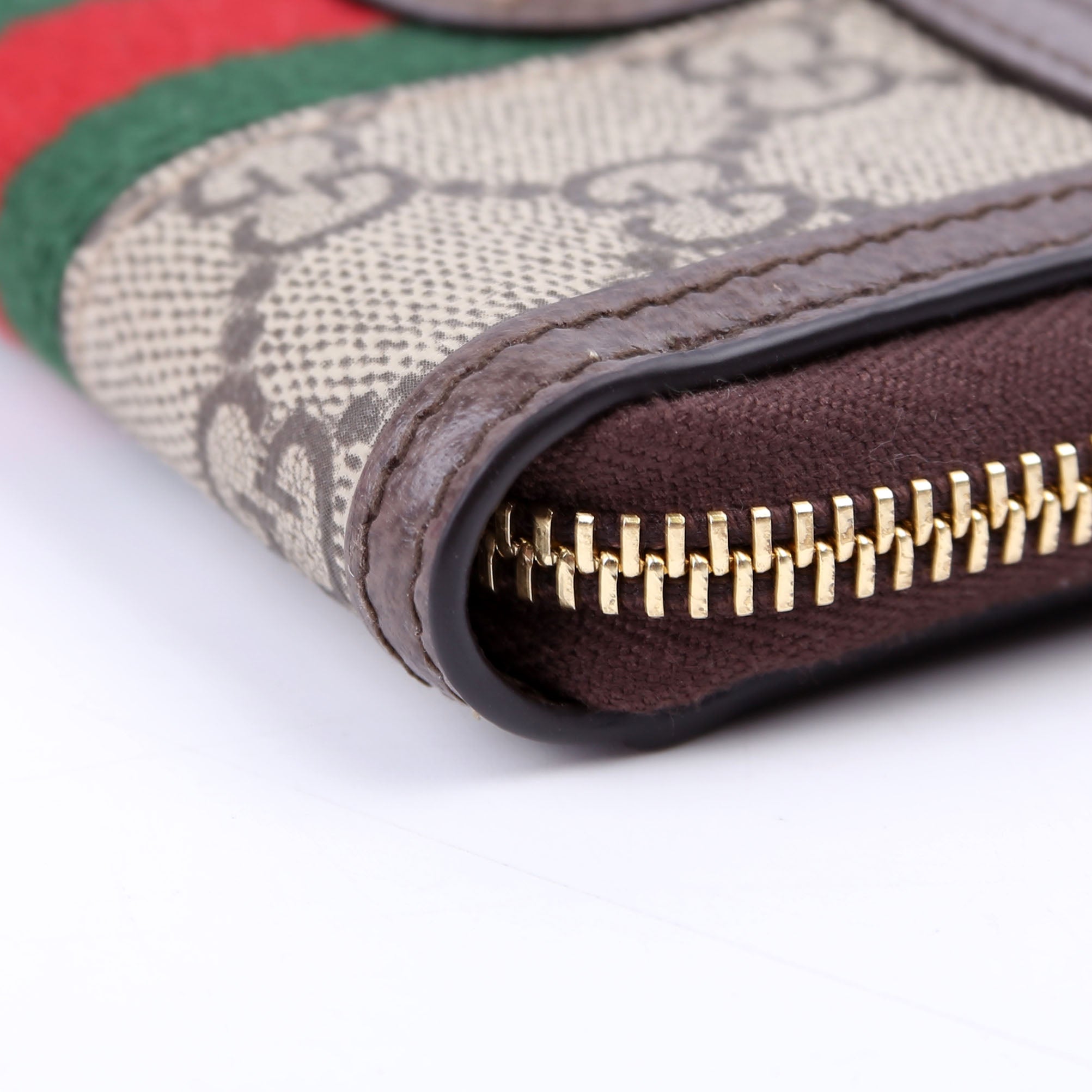658552 GG Ophidia Zip Card Case Wallet Brown