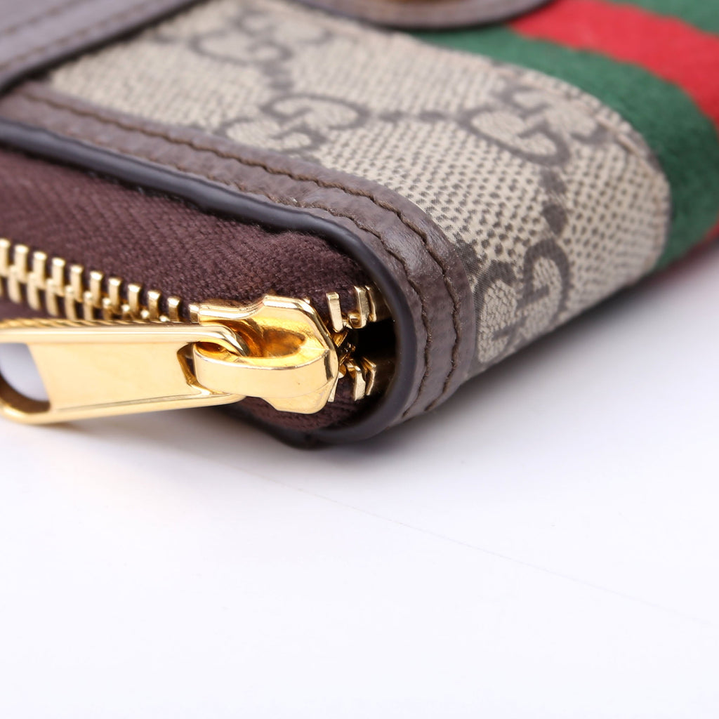 658552 GG Ophidia Zip Card Case Wallet Brown