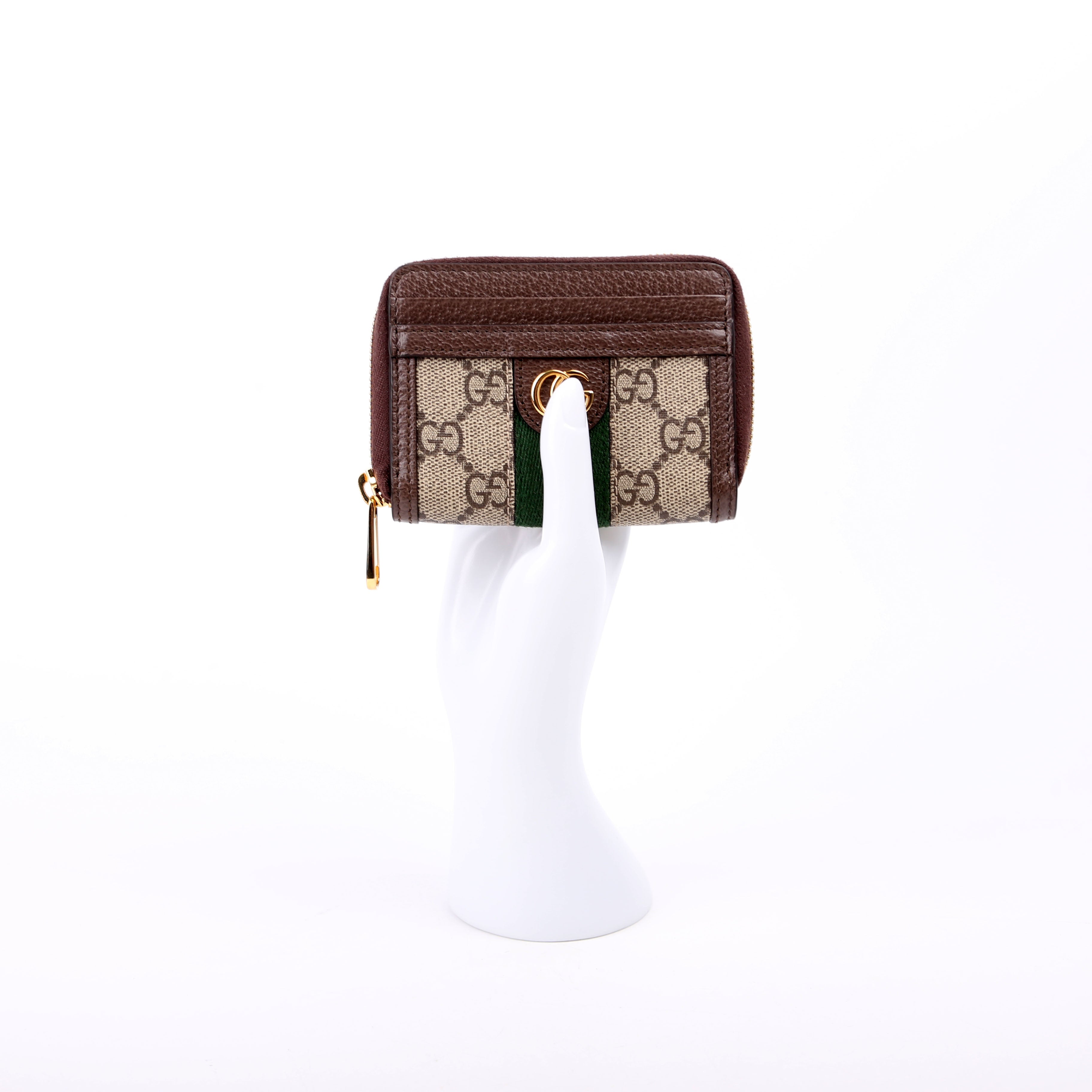 658552 GG Ophidia Zip Card Case Wallet Brown