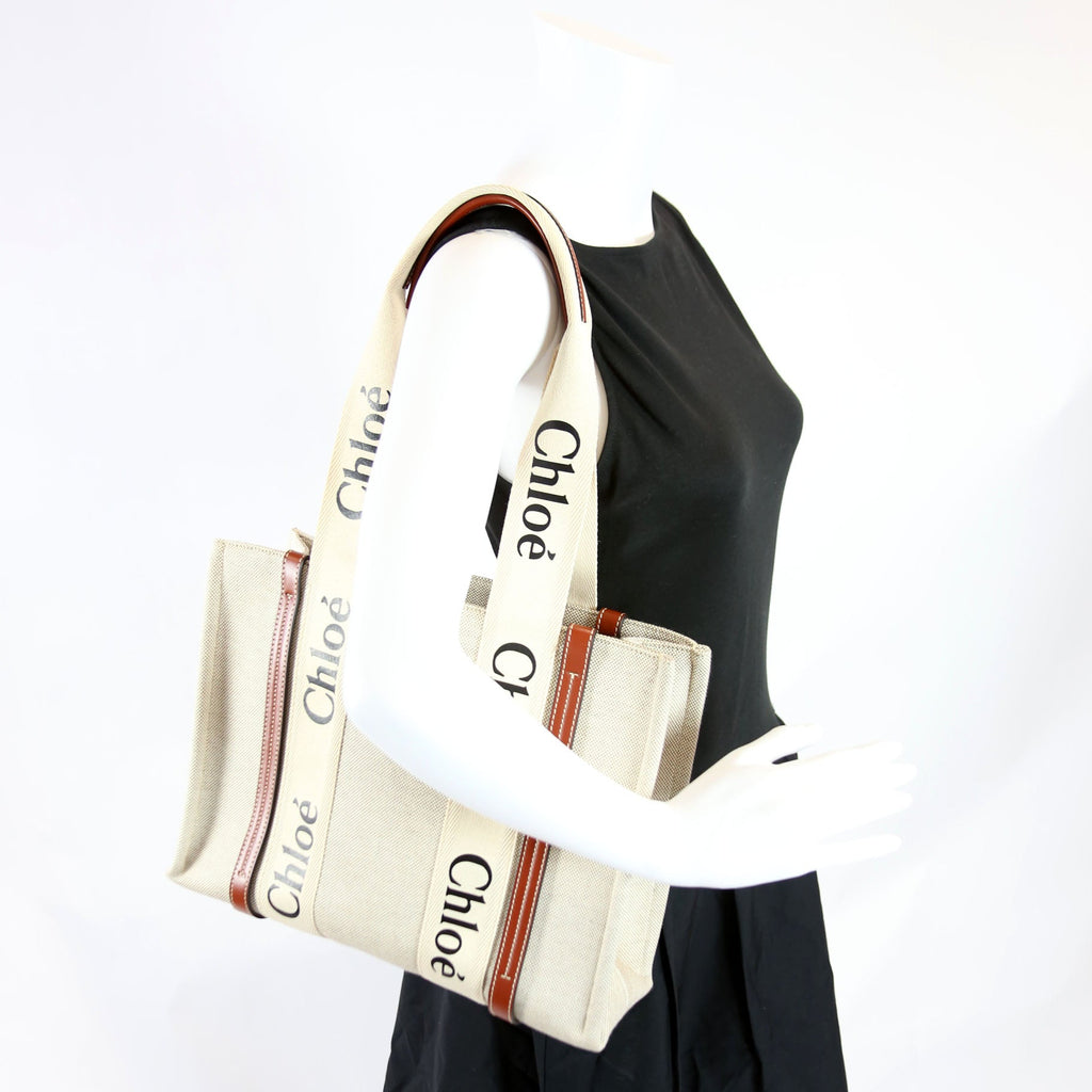 Woody Ribbon Tote Medium Beige/Brown
