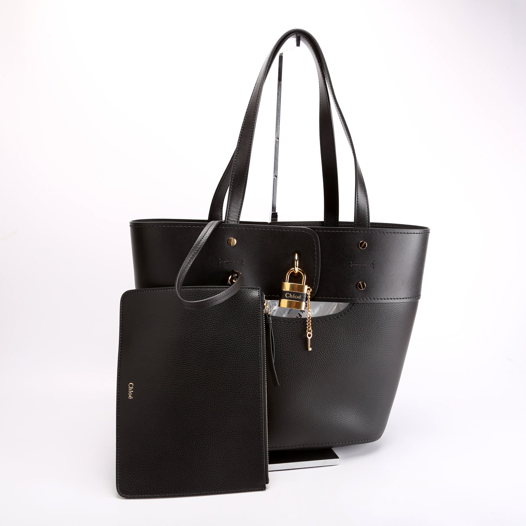 Aby Grain Leather Small Tote Black