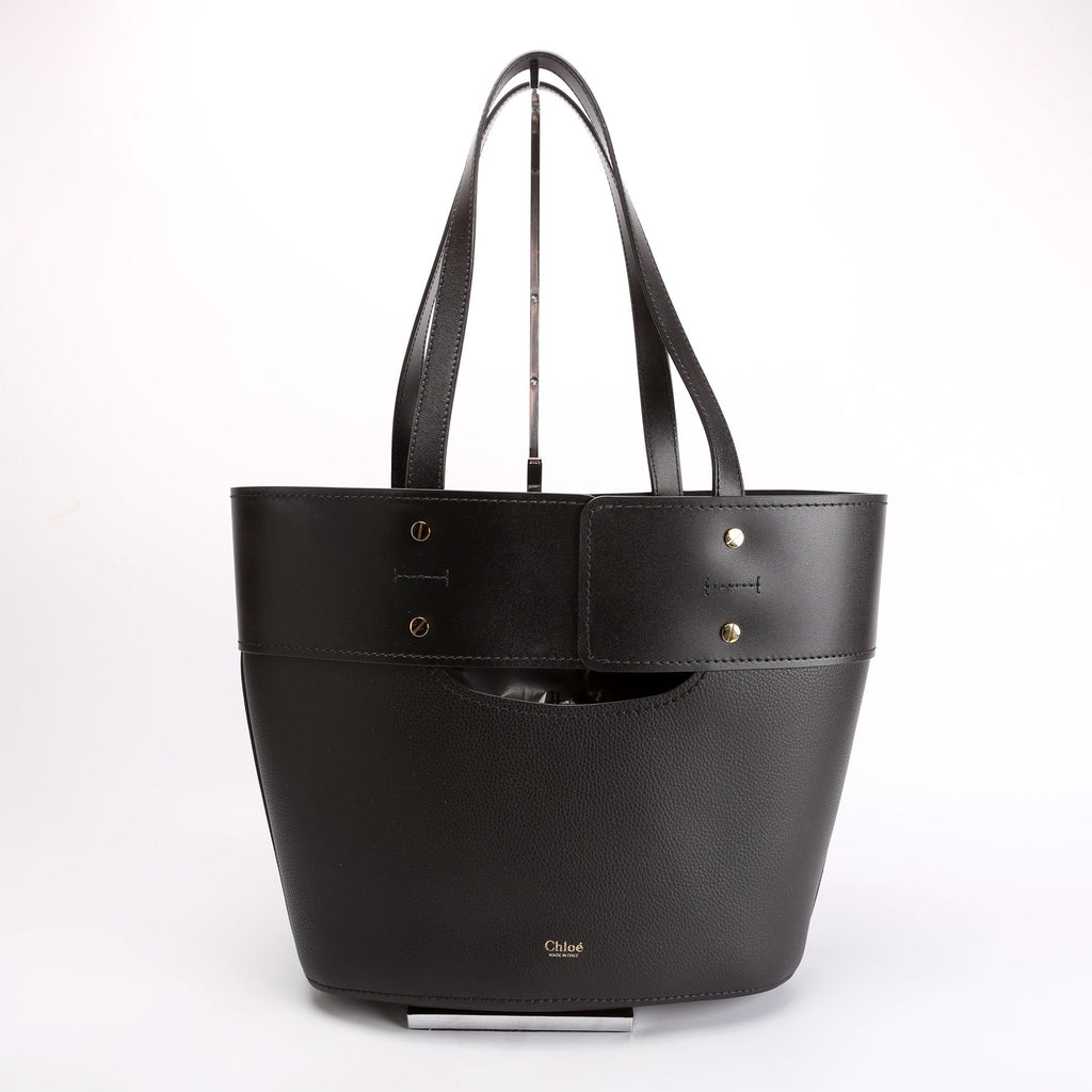 Aby Grain Leather Small Tote Black