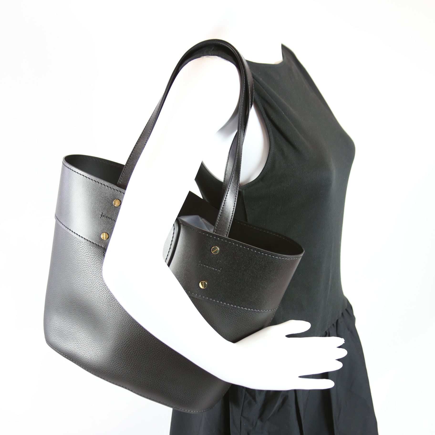 Aby Grain Leather Small Tote Black