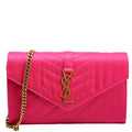 SAINT LAURENT Triquilt Satin Chain Wallet Pink/Gold