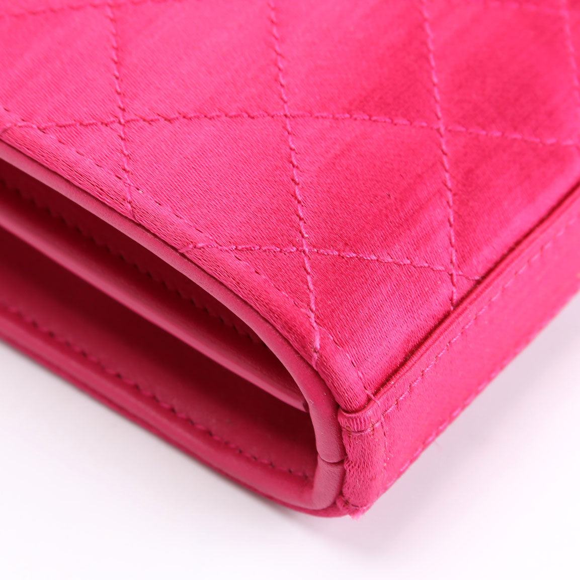 SAINT LAURENT Triquilt Satin Chain Wallet Pink/Gold