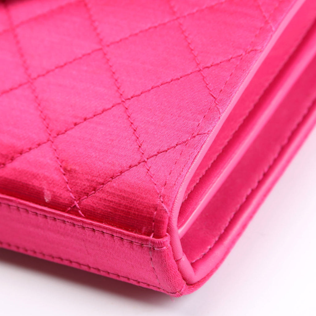 SAINT LAURENT Triquilt Satin Chain Wallet Pink/Gold