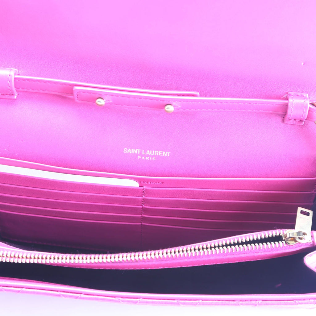 SAINT LAURENT Triquilt Satin Chain Wallet Pink/Gold