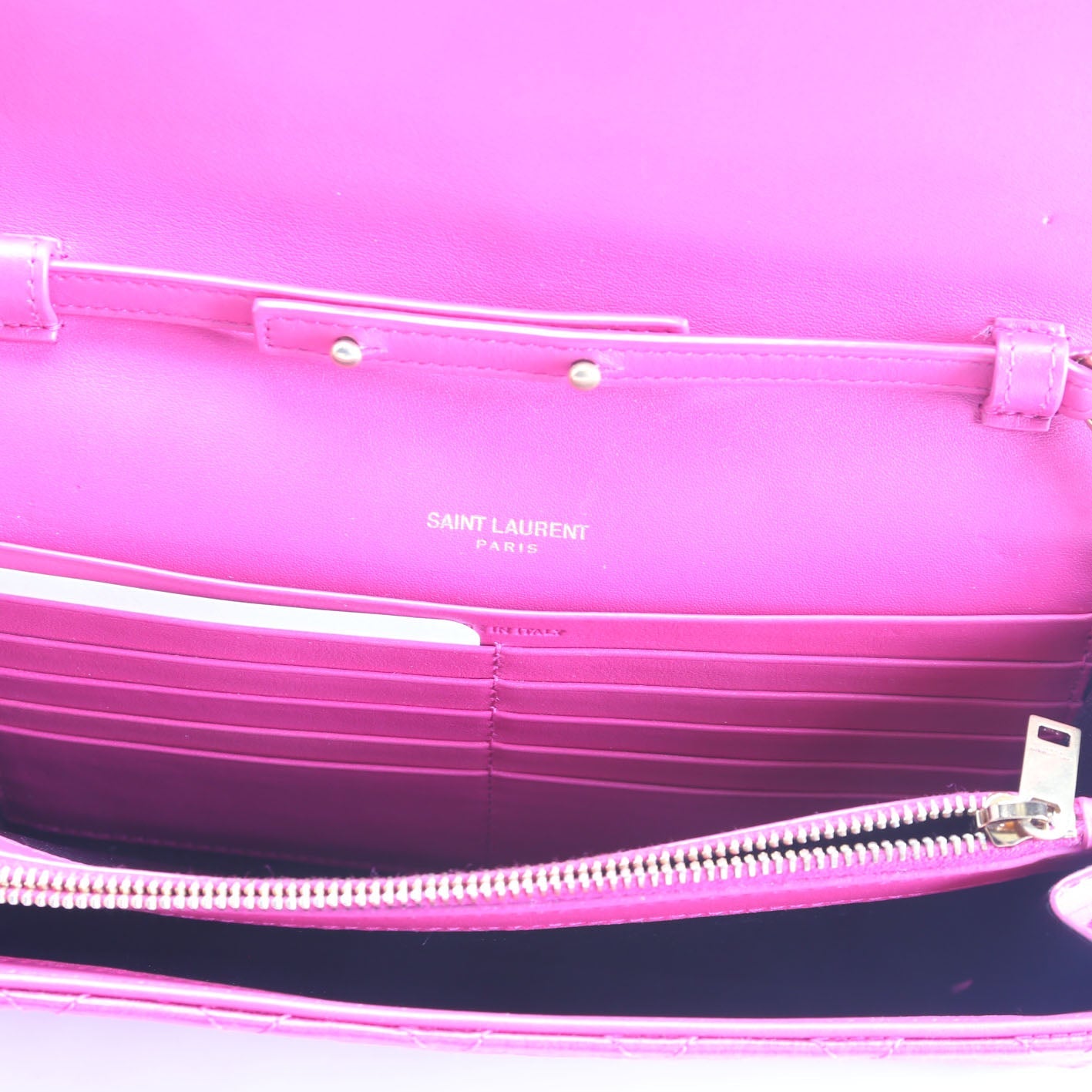 SAINT LAURENT Triquilt Satin Chain Wallet Pink/Gold