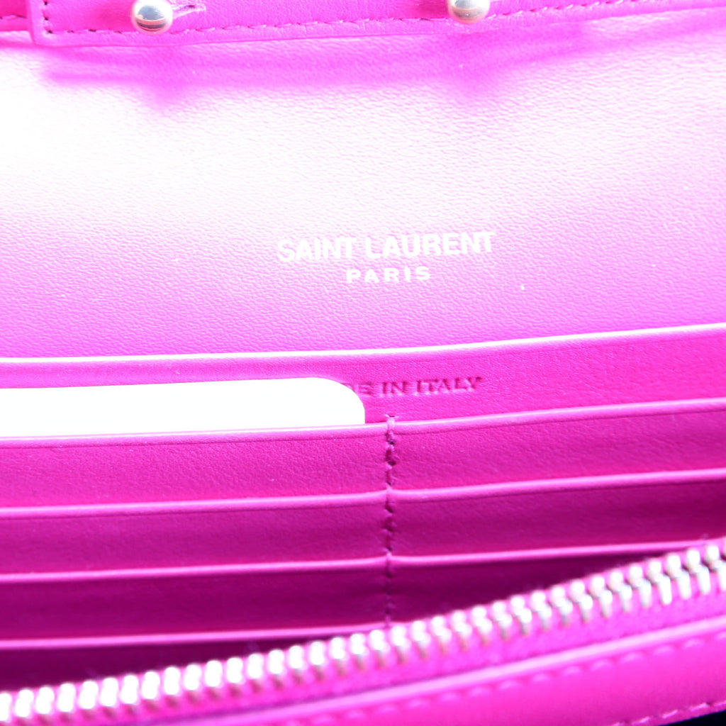 SAINT LAURENT Triquilt Satin Chain Wallet Pink/Gold