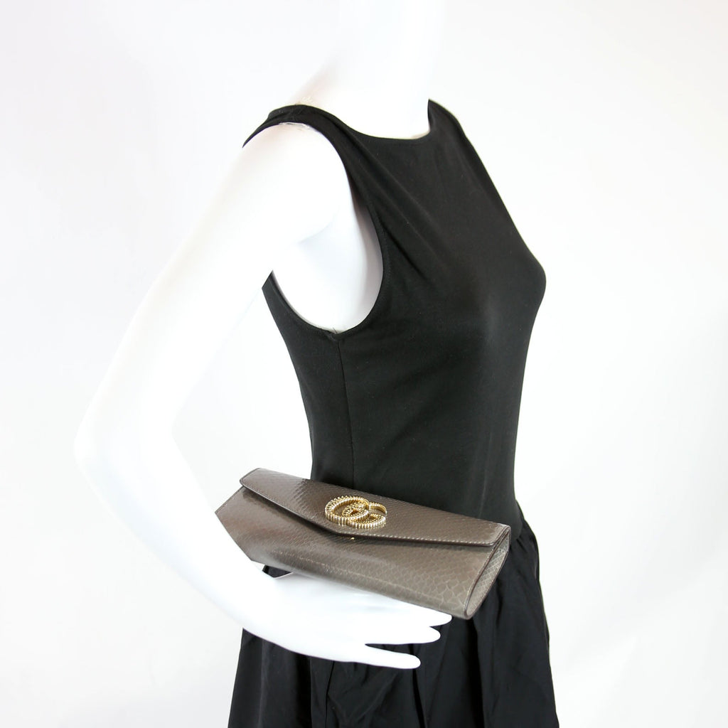 594101 GG Torchon Calfskin Broadway Envelope Clutch Gray