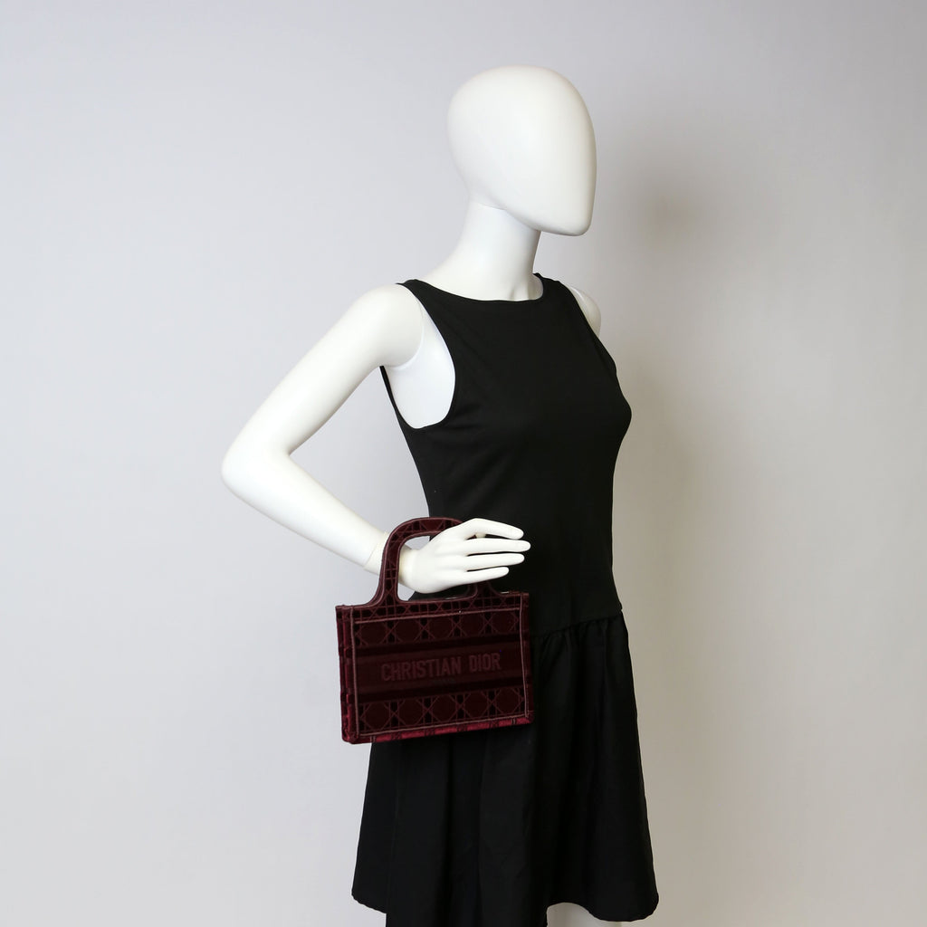 Mini Book Tote Velour Burgundy