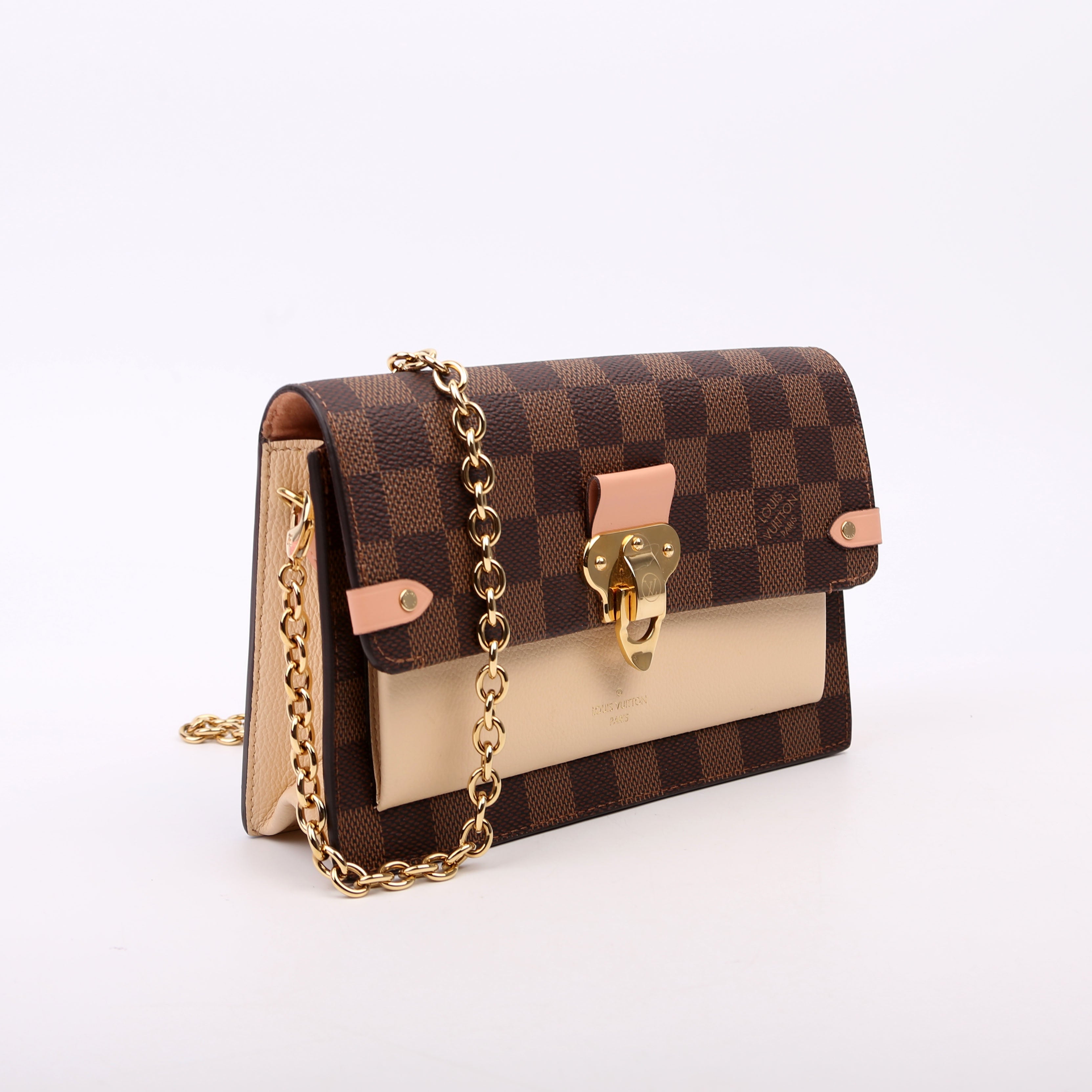 Vavin Chain Wallet Damier Ebene Cream
