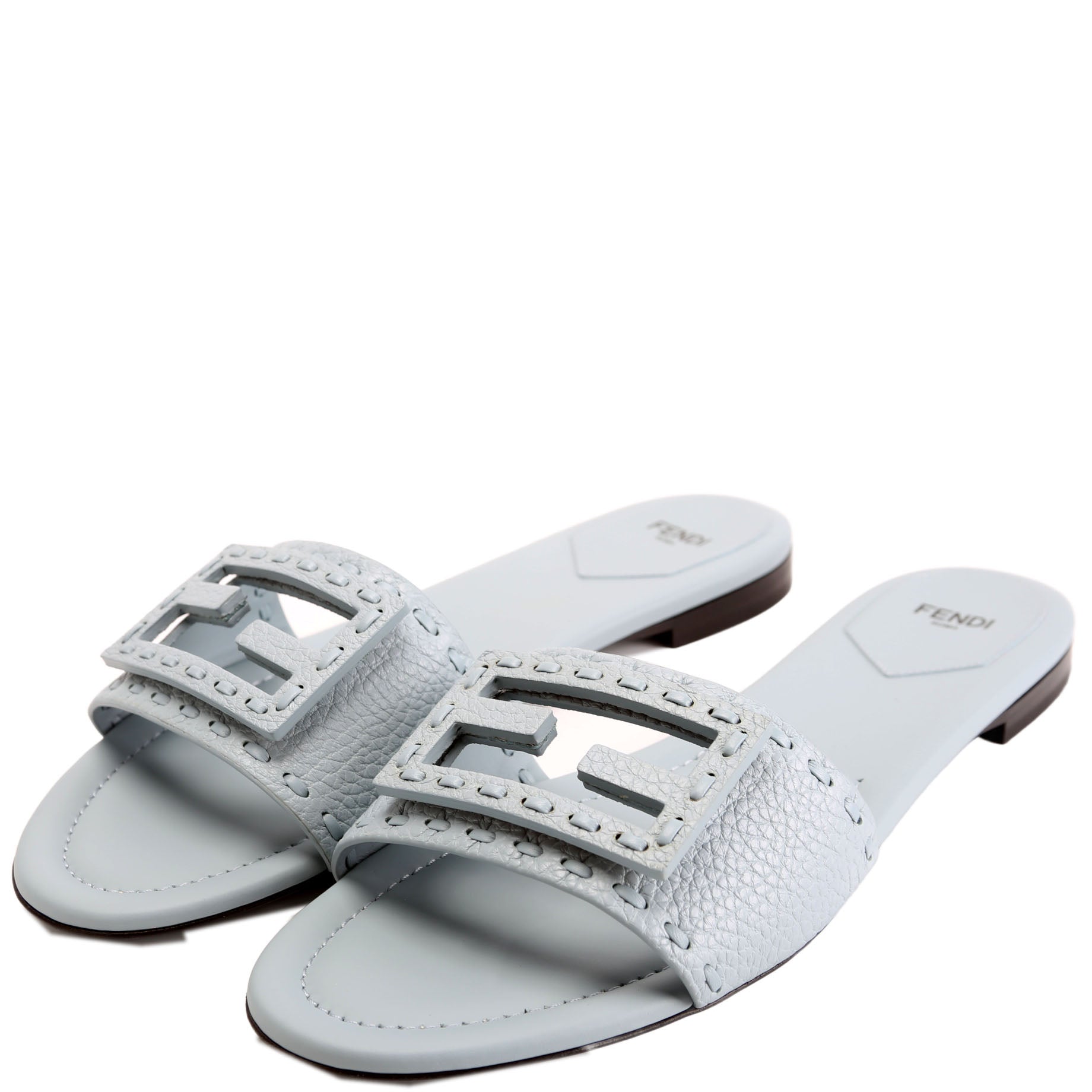 Cuoio Baguette Leather Slides Size 41 Light Blue