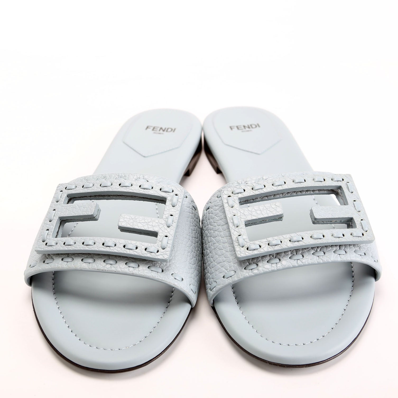 Cuoio Baguette Leather Slides Size 41 Light Blue