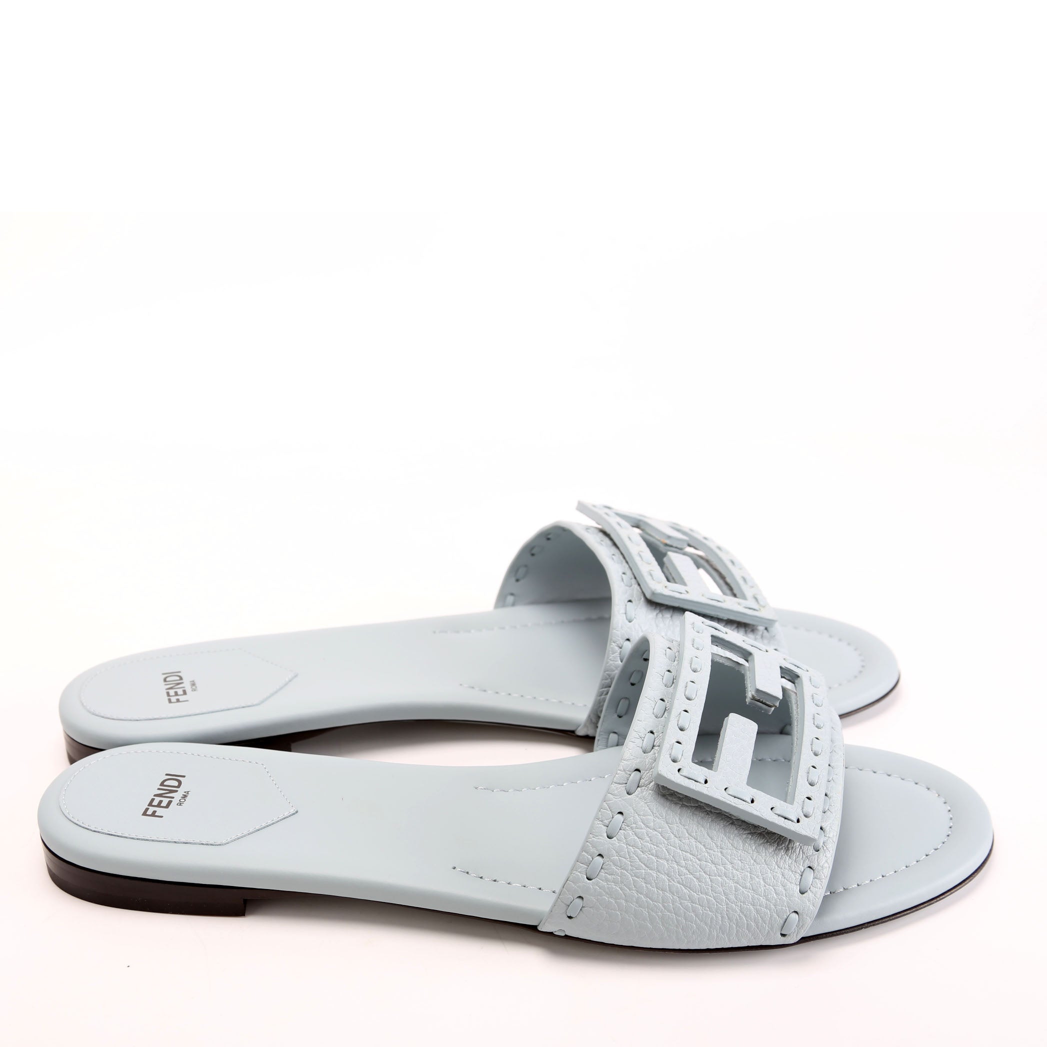 Cuoio Baguette Leather Slides Size 41 Light Blue