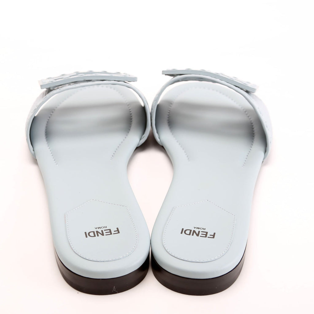 Cuoio Baguette Leather Slides Size 41 Light Blue