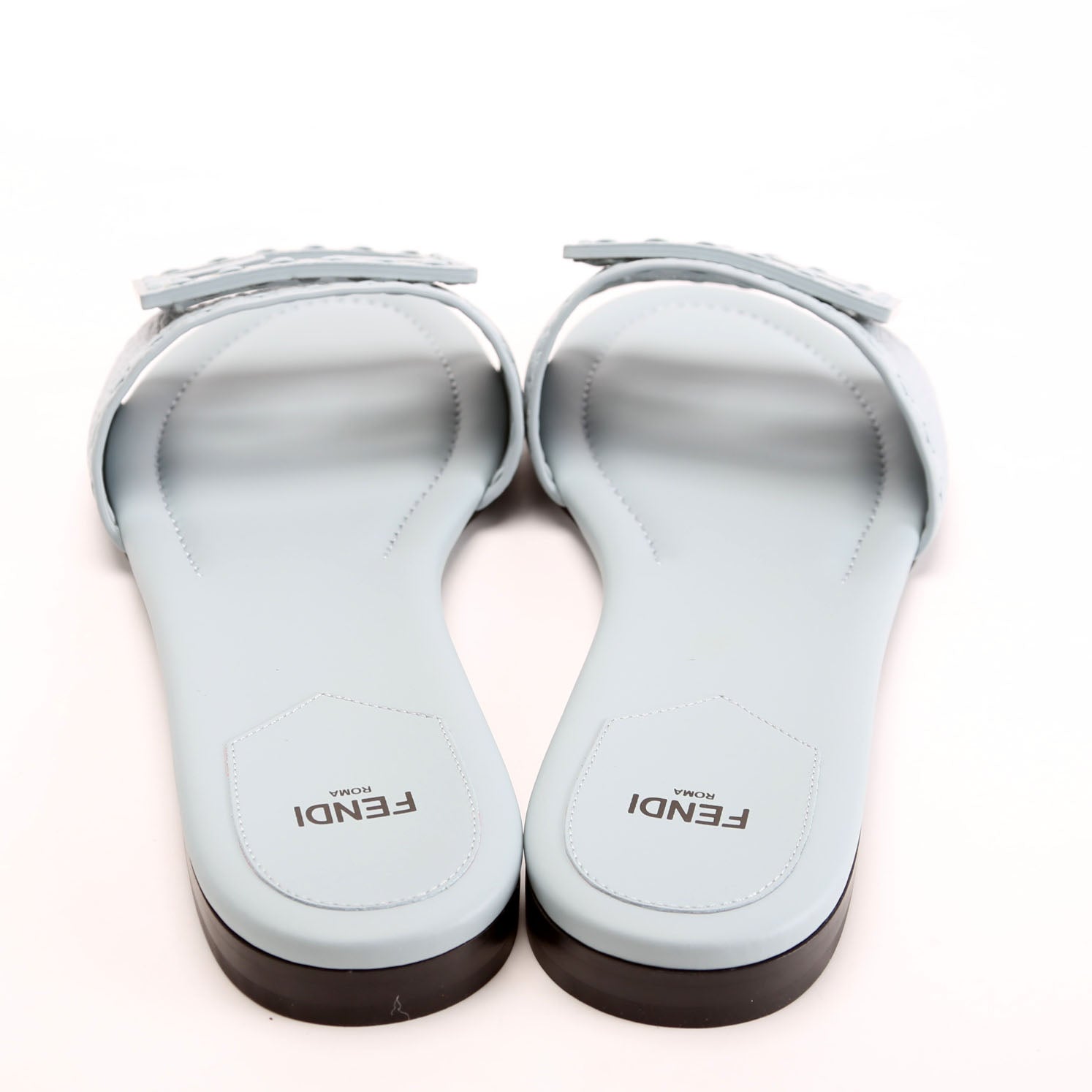 Cuoio Baguette Leather Slides Size 41 Light Blue