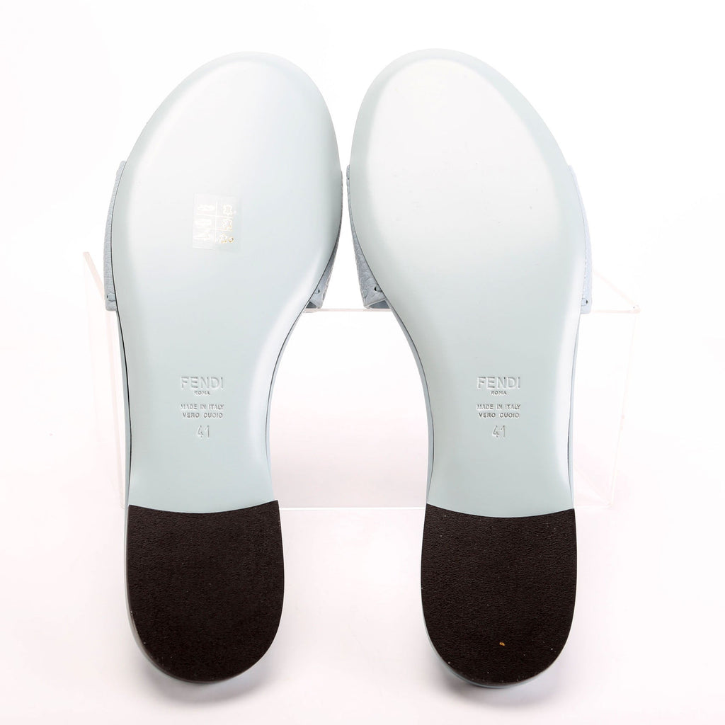 Cuoio Baguette Leather Slides Size 41 Light Blue