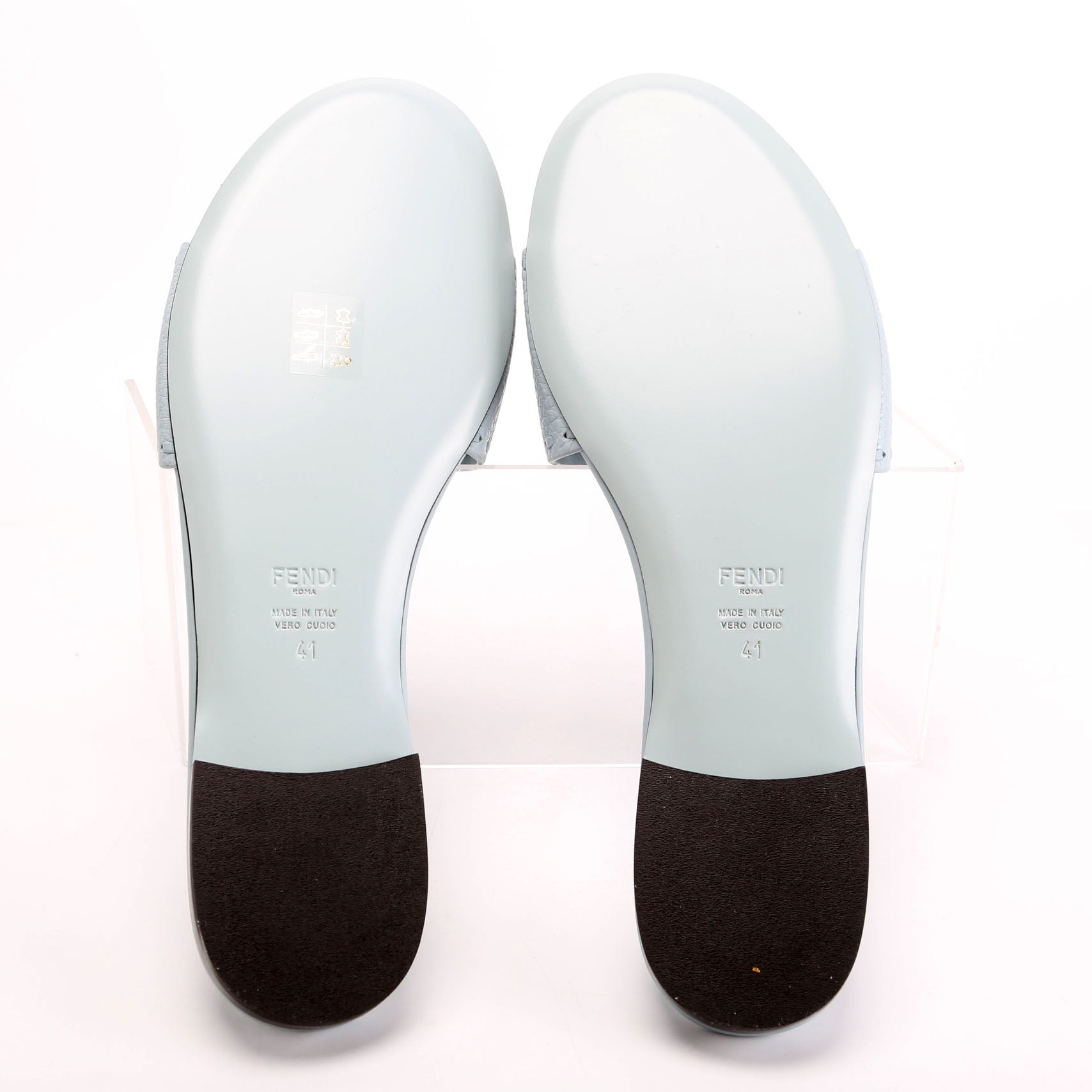 Cuoio Baguette Leather Slides Size 41 Light Blue