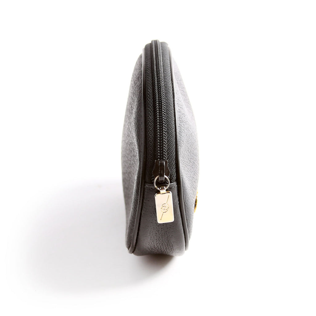 039-004 GG Zip Pouch Leather Vintage Black