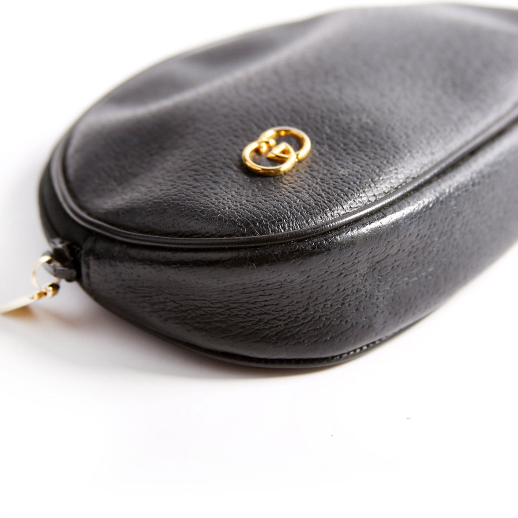 039-004 GG Zip Pouch Leather Vintage Black