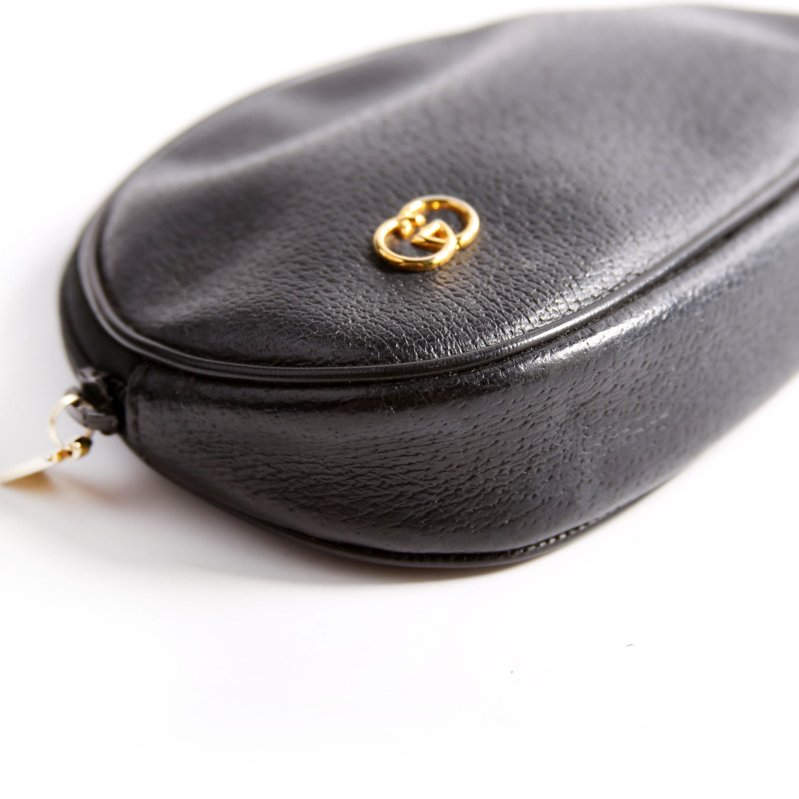 039-004 GG Zip Pouch Leather Vintage Black