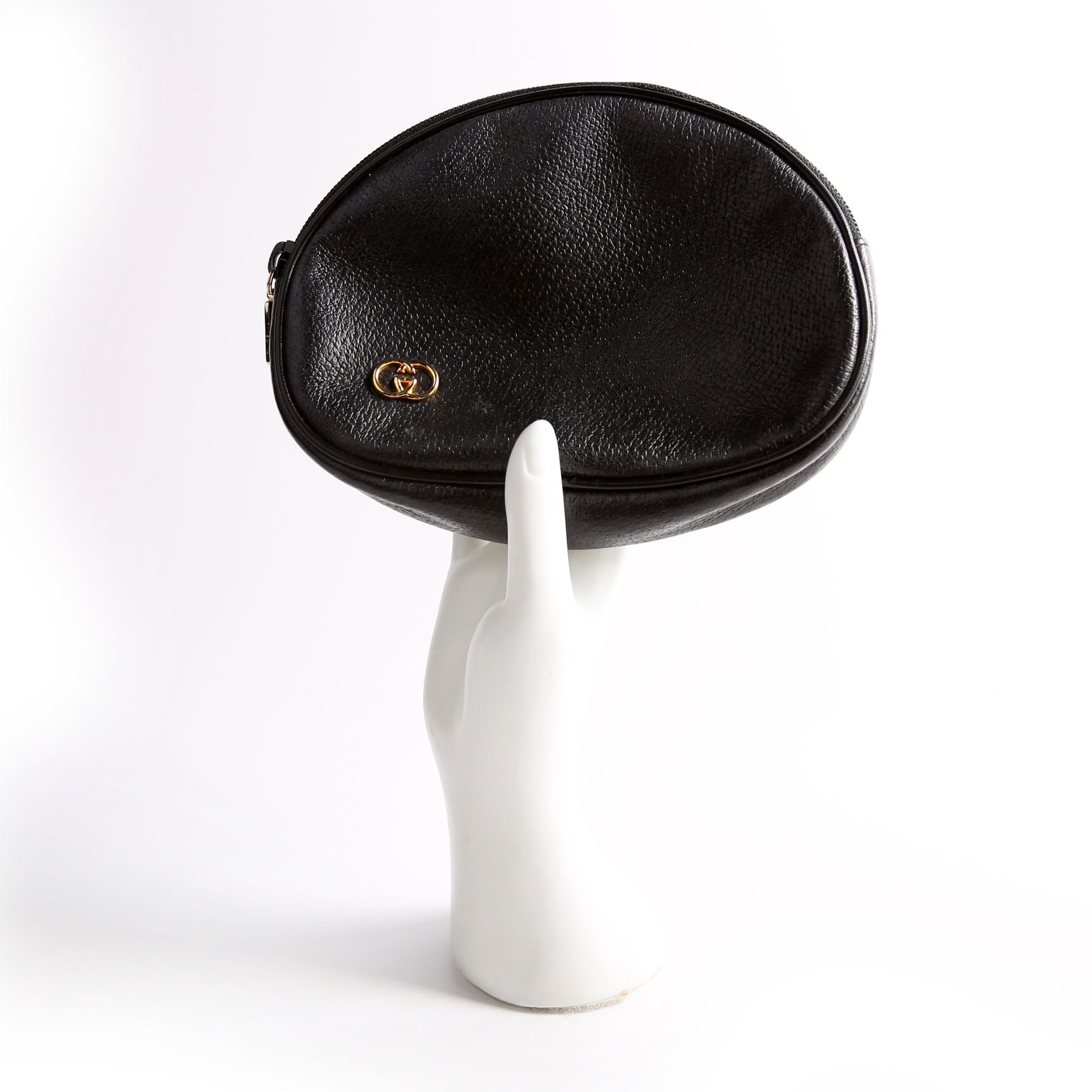 039-004 GG Zip Pouch Leather Vintage Black
