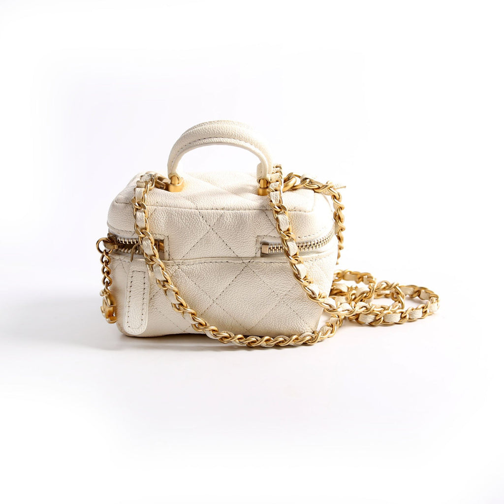 Mini Top Handle Vanity With Chain Caviar 30M White
