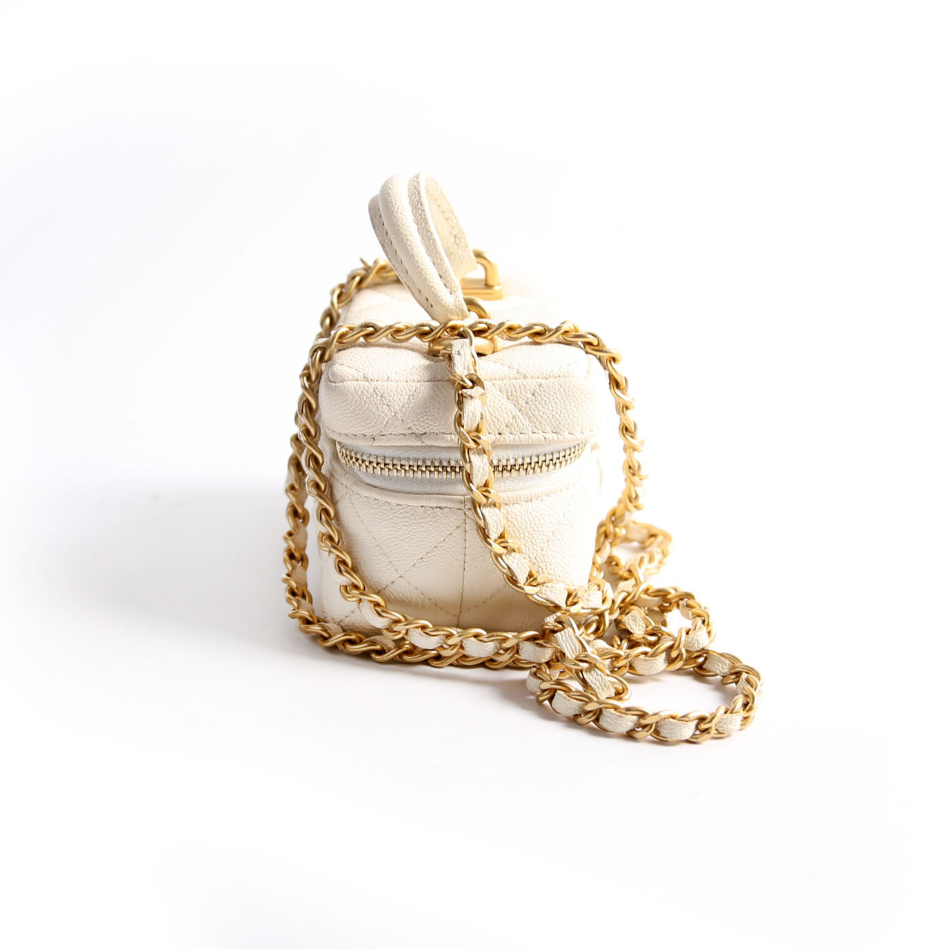 Mini Top Handle Vanity With Chain Caviar 30M White