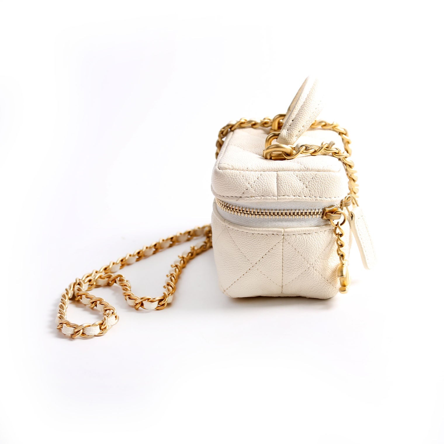 Mini Top Handle Vanity With Chain Caviar 30M White