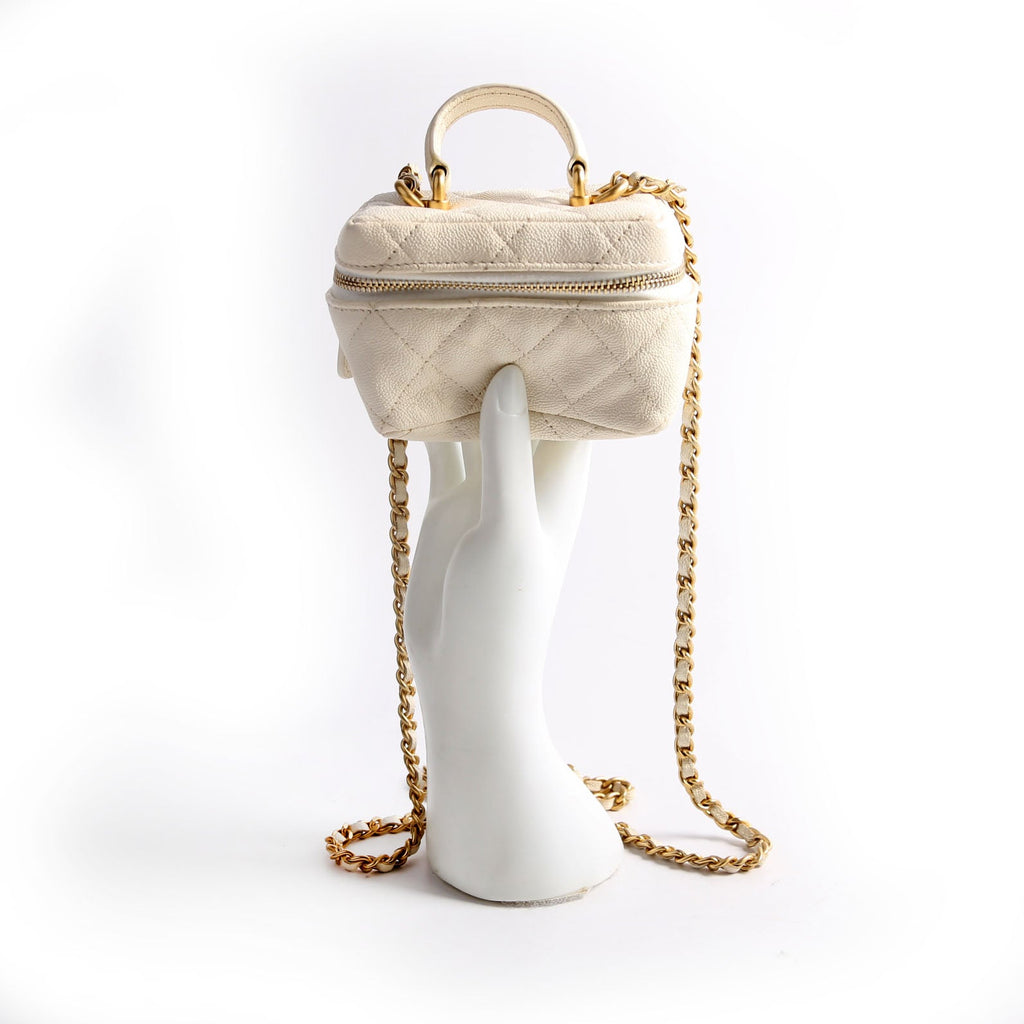 Mini Top Handle Vanity With Chain Caviar 30M White