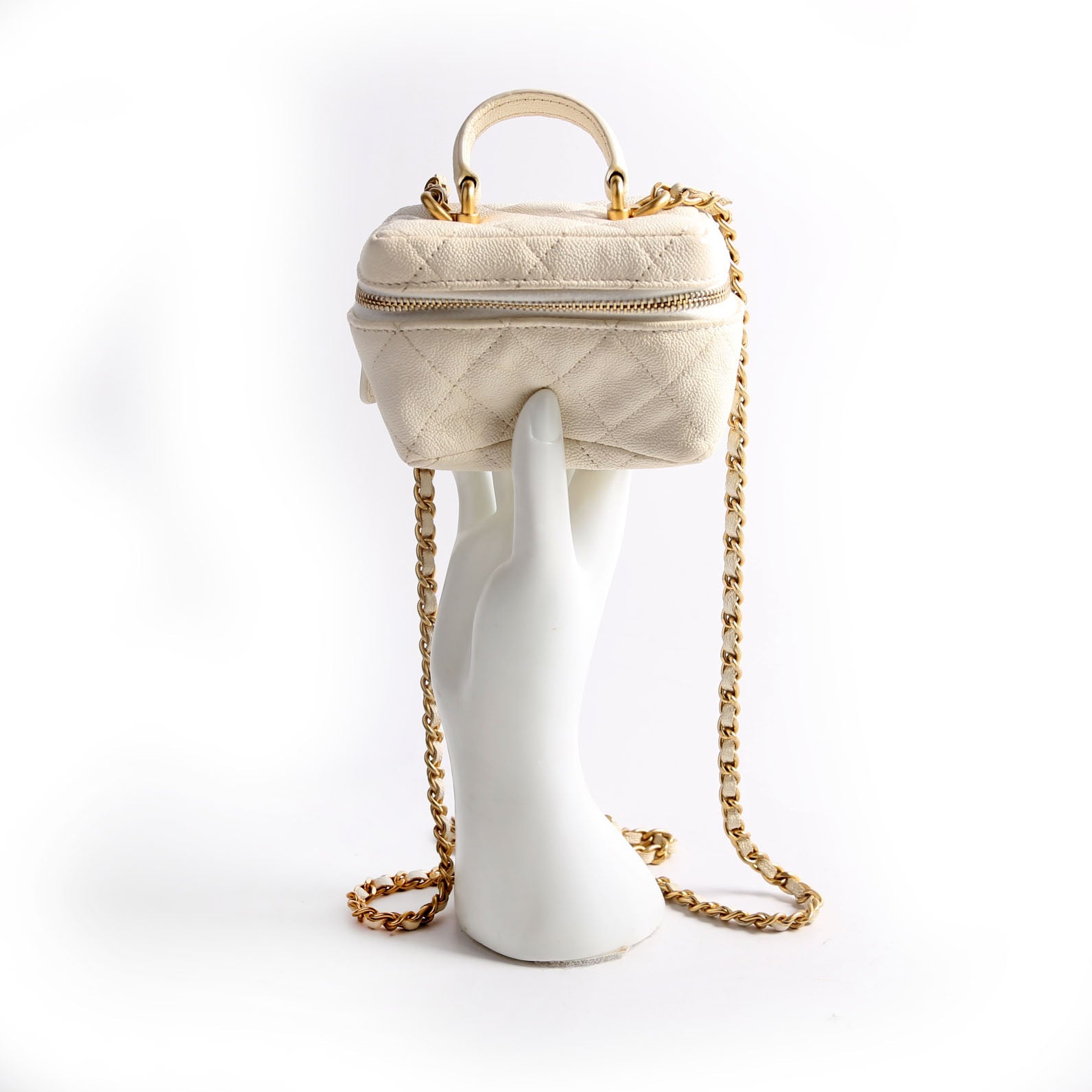 Mini Top Handle Vanity With Chain Caviar 30M White