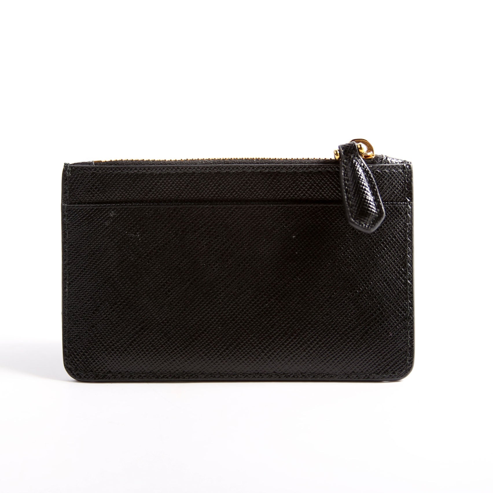 1MC038 Saffiano Triangle Logo Zip Card Case Black