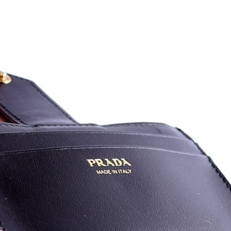 1MC038 Saffiano Triangle Logo Zip Card Case Black