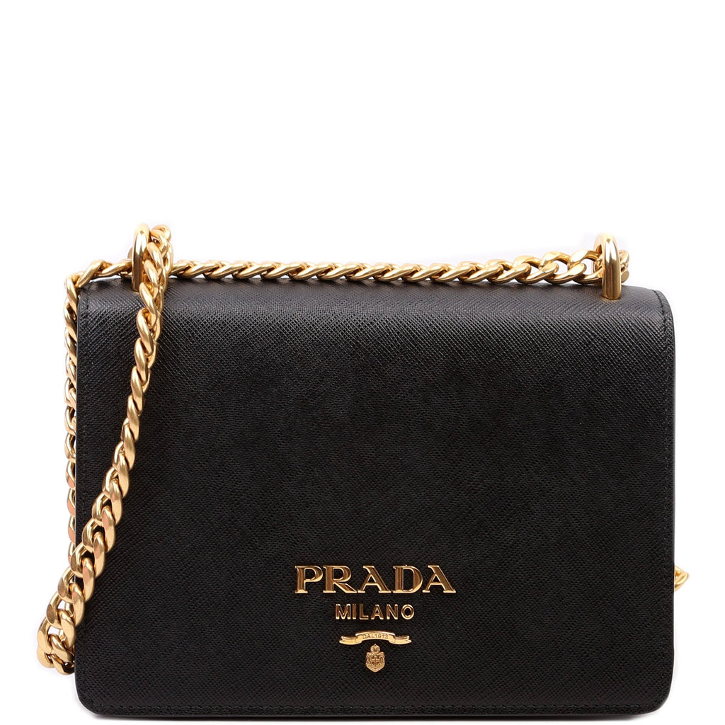 1BD133 Saffiano Chain Crossbody Black