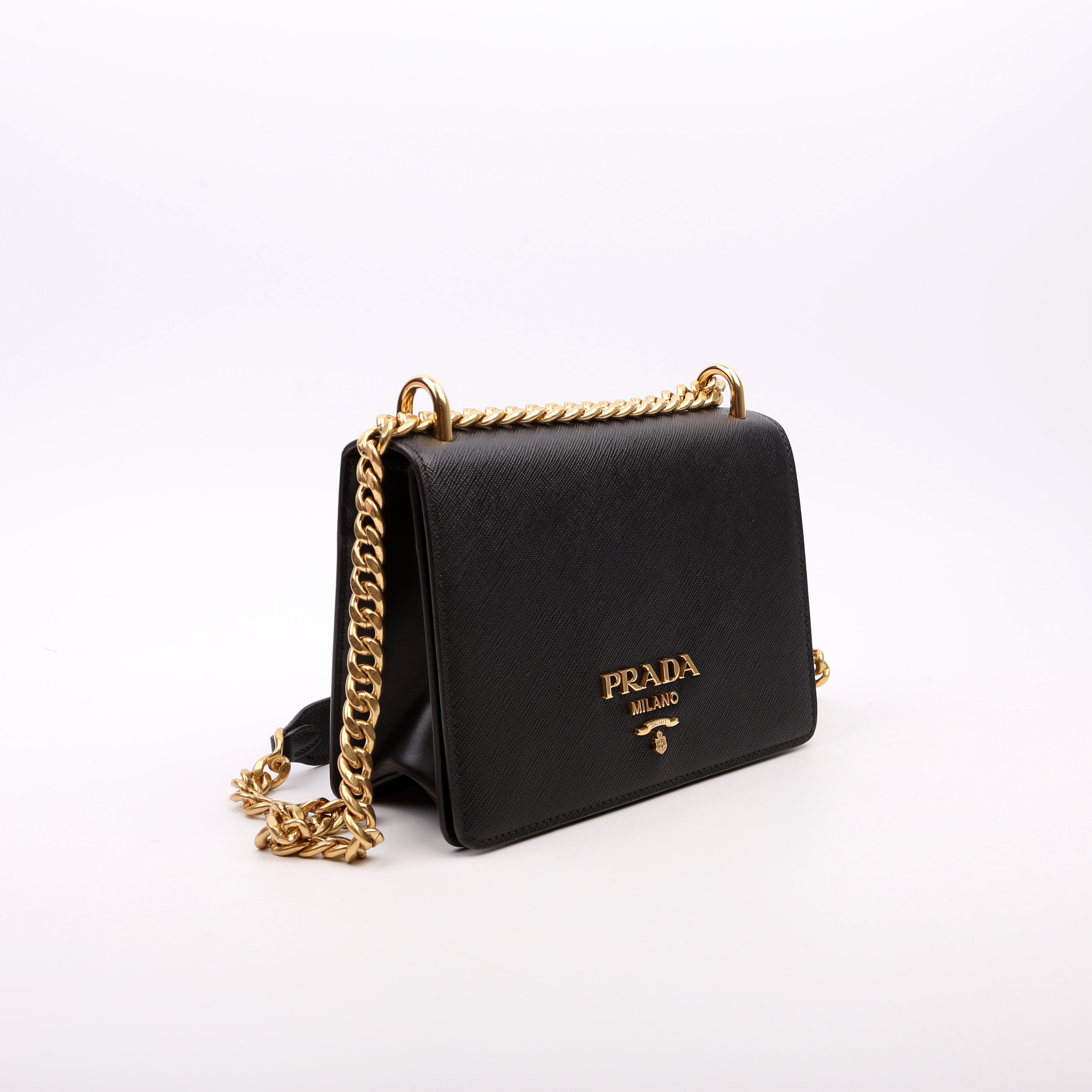 1BD133 Saffiano Chain Crossbody Black
