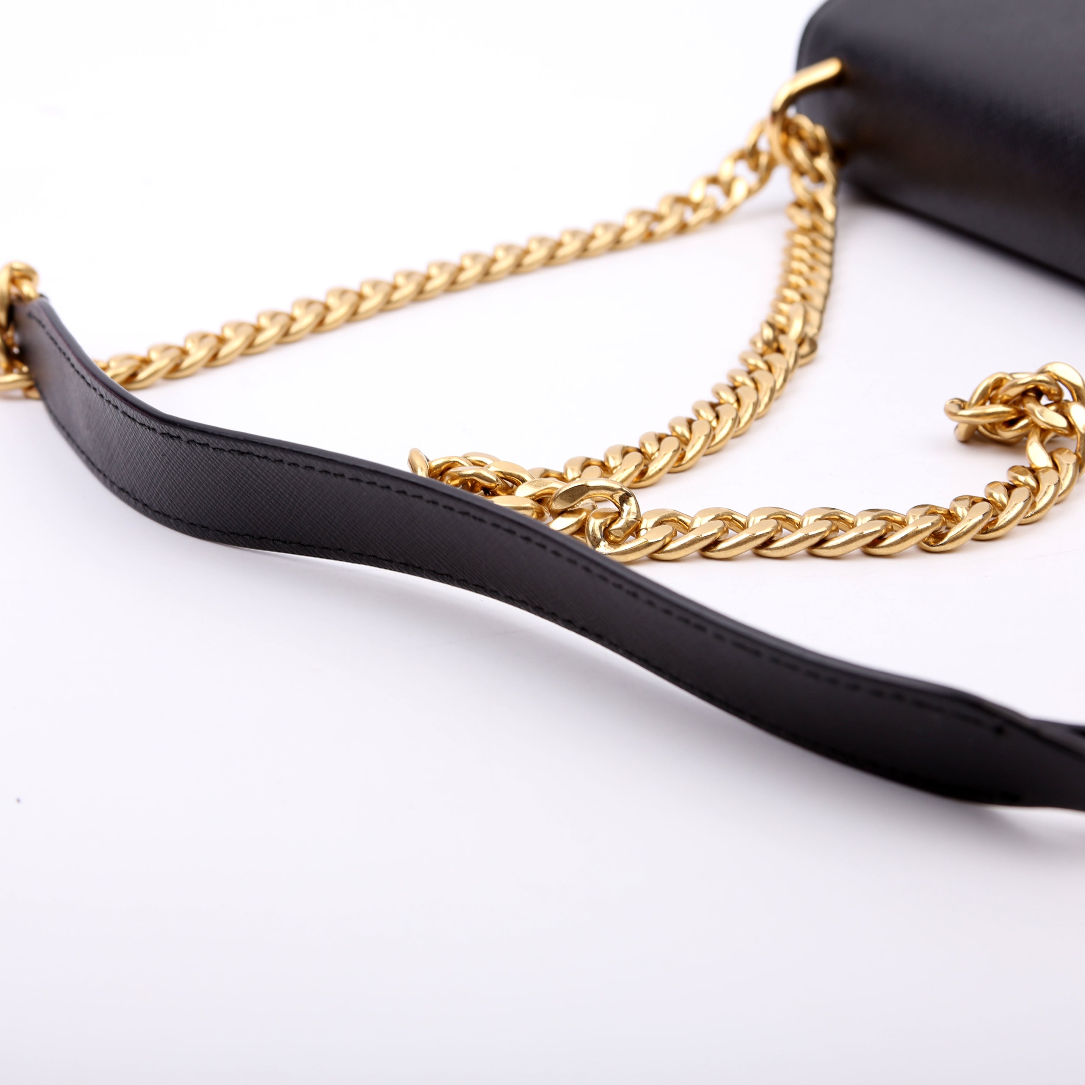 1BD133 Saffiano Chain Crossbody Black