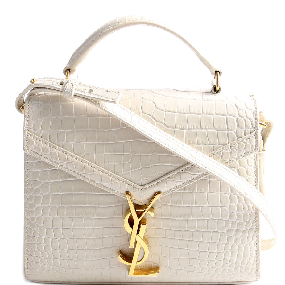623930 Cassandra Croc Embossed Top Handle Cream