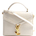 623930 Cassandra Croc Embossed Top Handle Cream