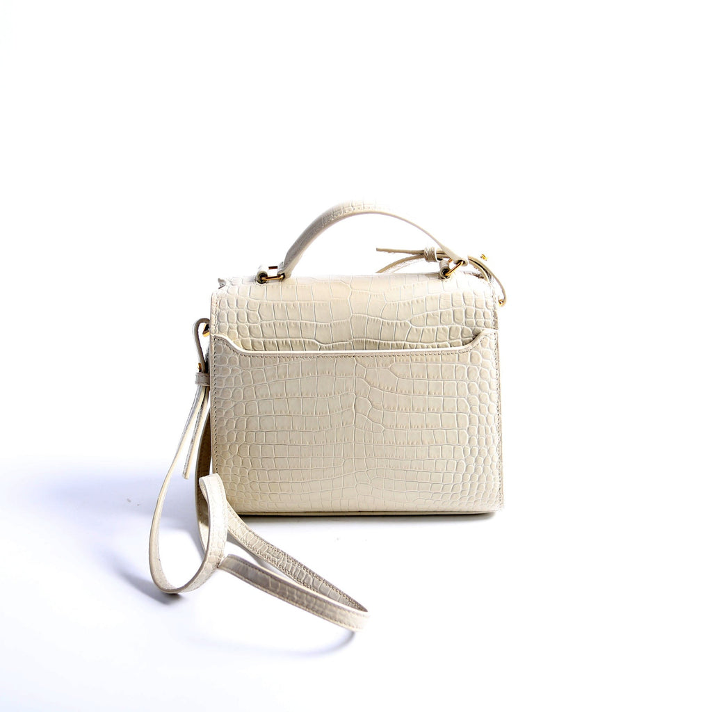 623930 Cassandra Croc Embossed Top Handle Cream