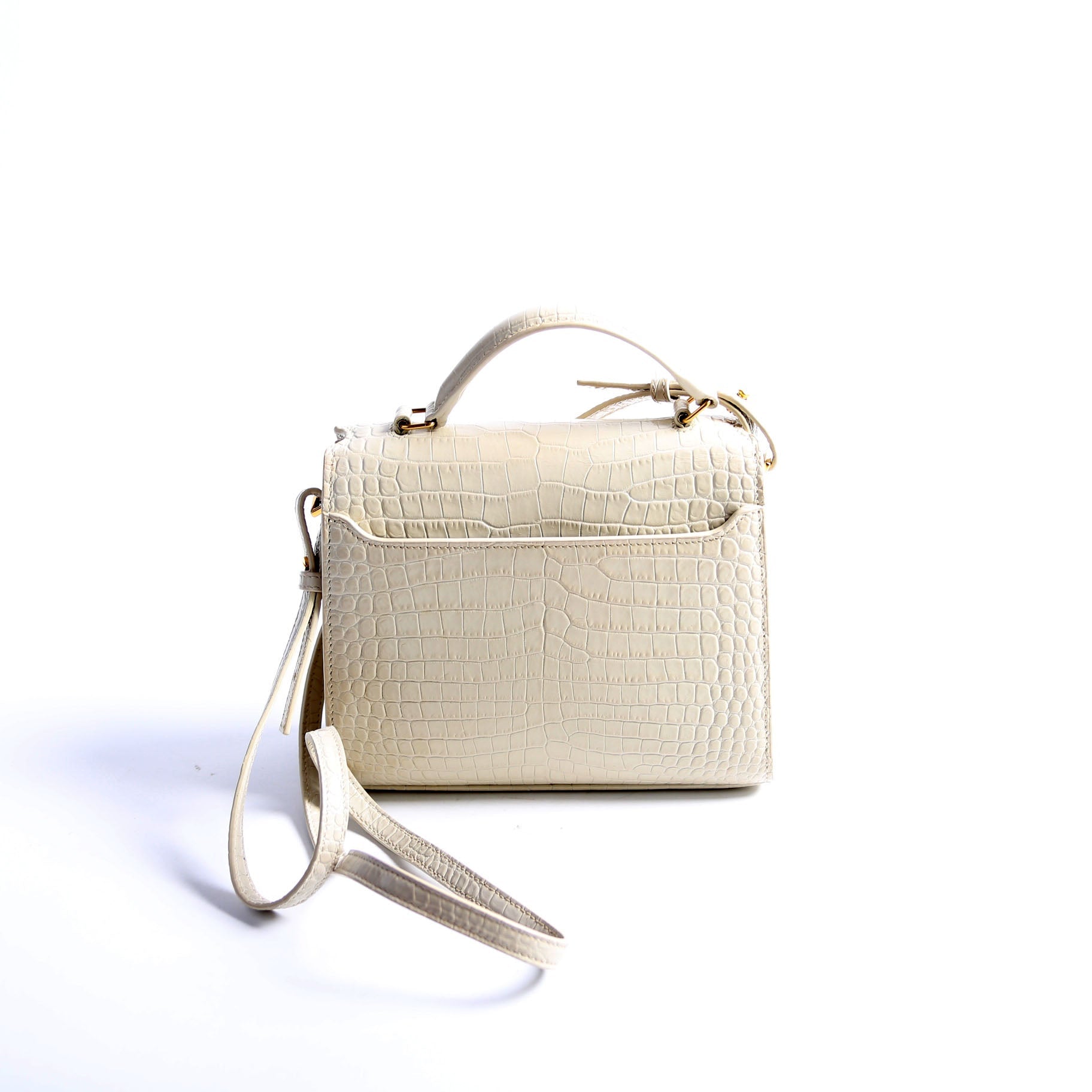 623930 Cassandra Croc Embossed Top Handle Cream