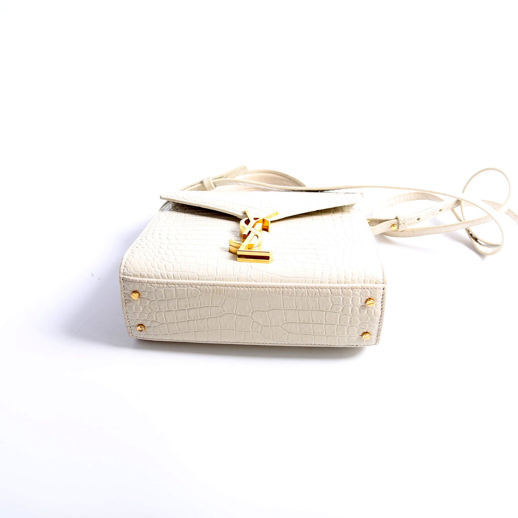 623930 Cassandra Croc Embossed Top Handle Cream
