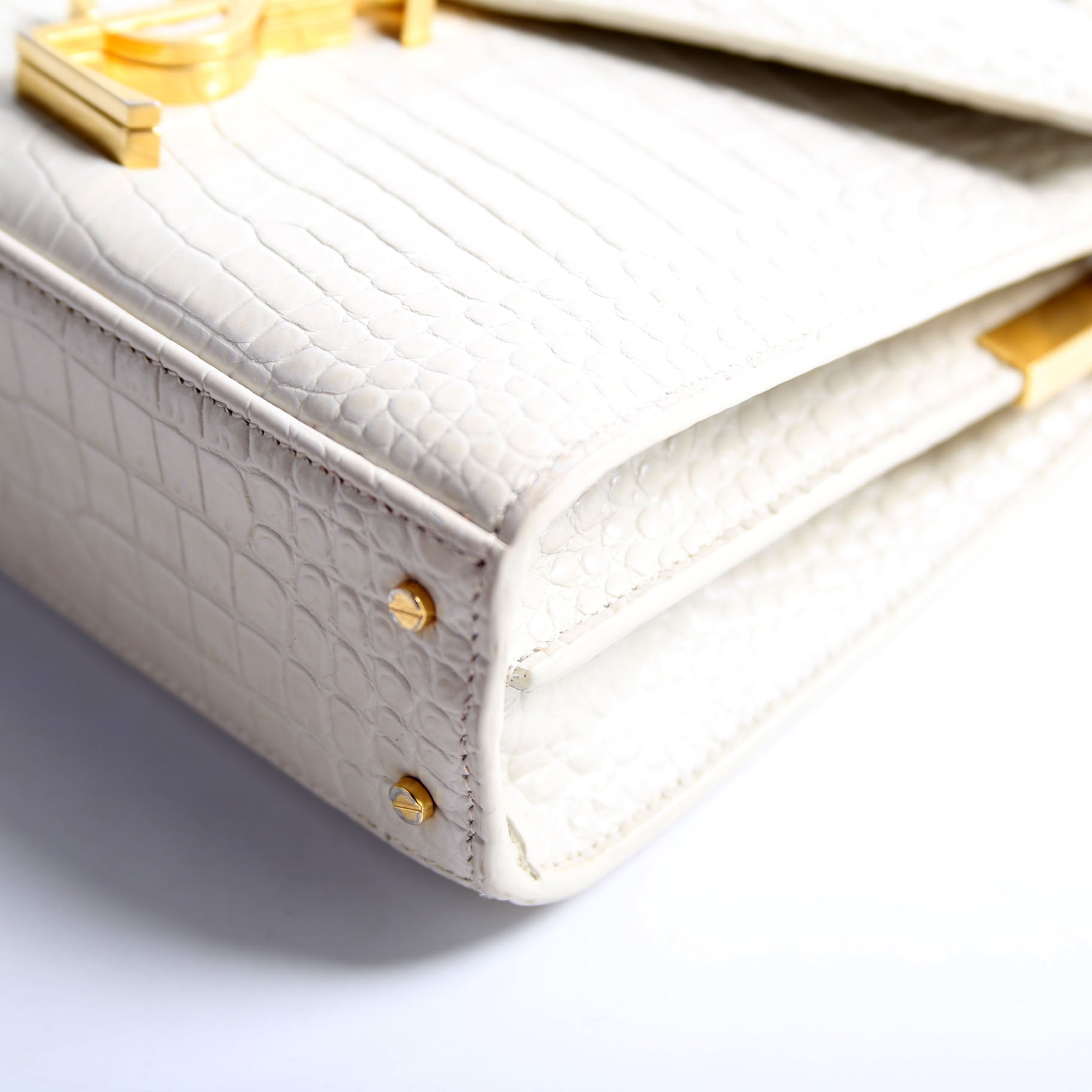 623930 Cassandra Croc Embossed Top Handle Cream