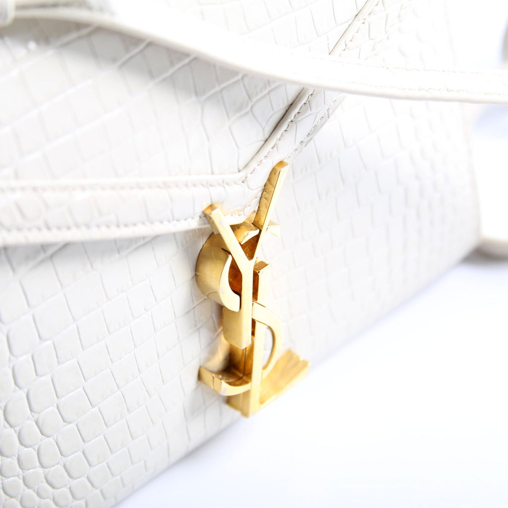 623930 Cassandra Croc Embossed Top Handle Cream